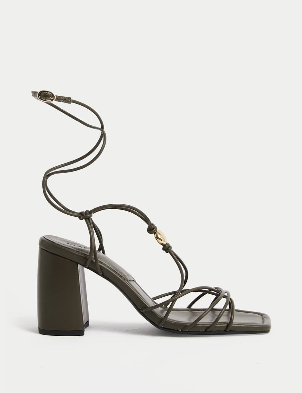 Beaded Trim Buckle Strappy Block Heel Sandals