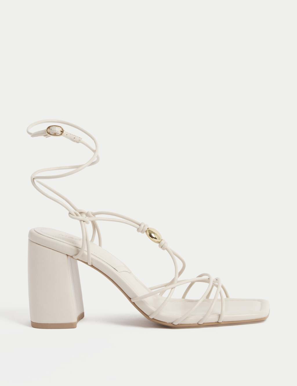 Beaded Trim Buckle Strappy Block Heel Sandals