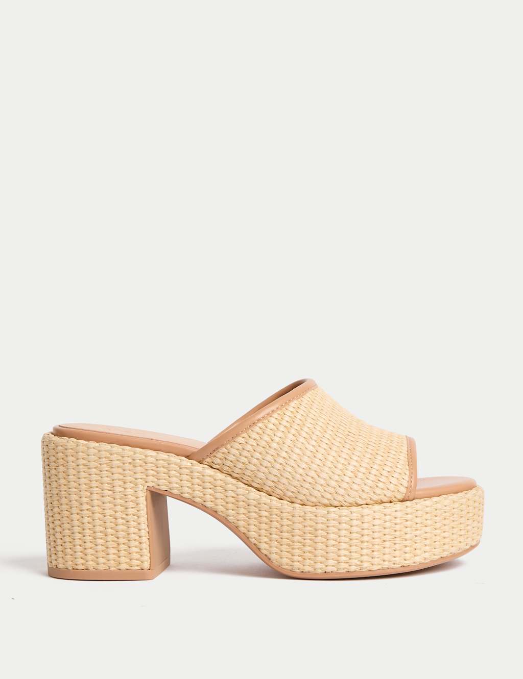 Raffia Woven Platform Peep Toe Mules