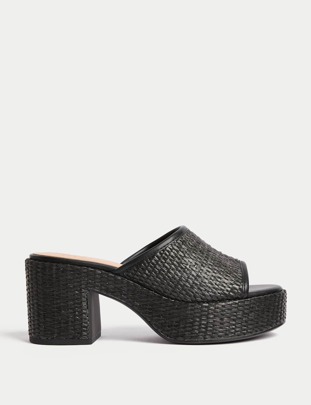 Raffia Woven Platform Peep Toe Mules