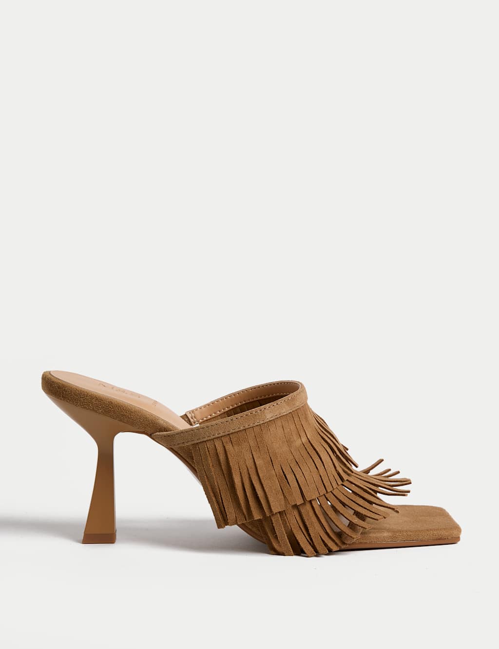 Suede Fringed Slip On Stiletto Heel Mules
