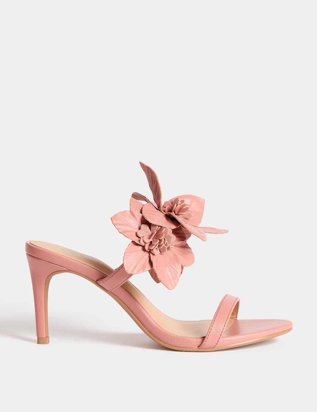 Metallic Flower Corsage Stiletto Mules