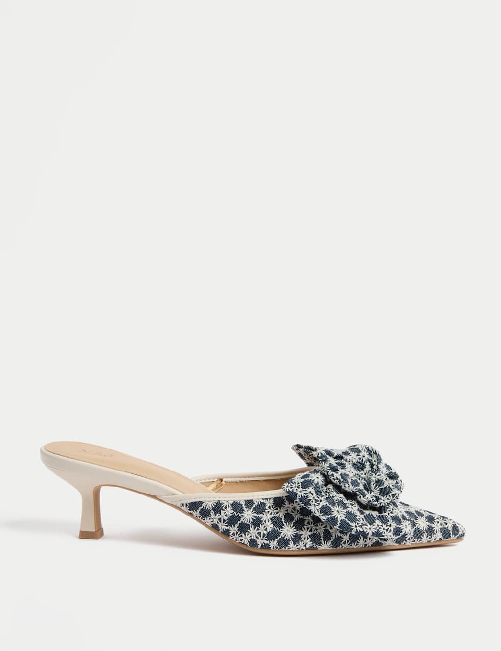 Denim Kitten Heel Pointed Mules