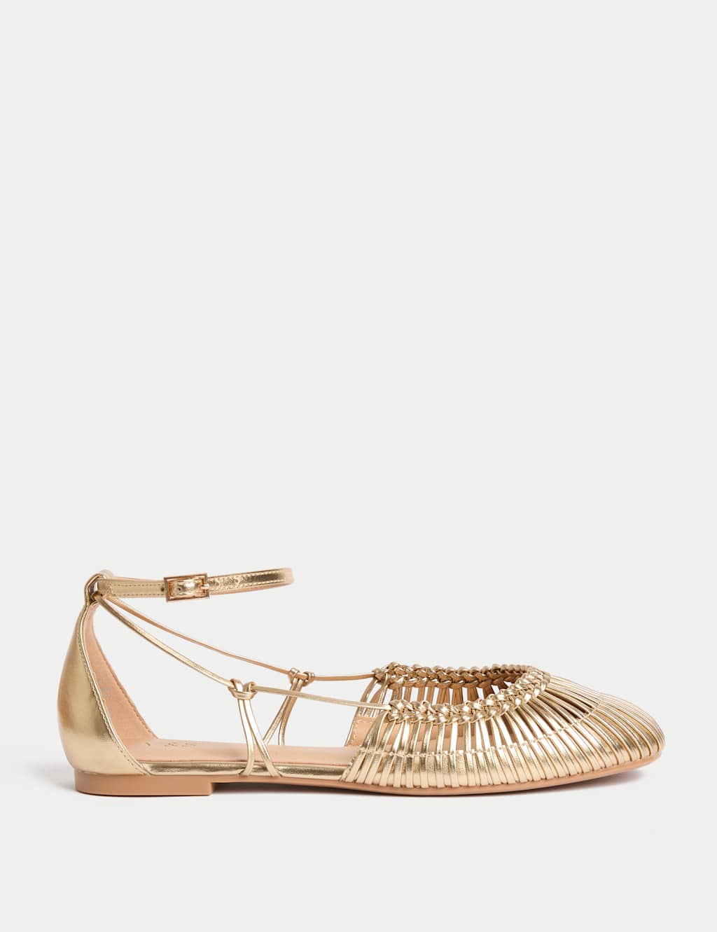 Woven Strappy Flat Ballet Pumps