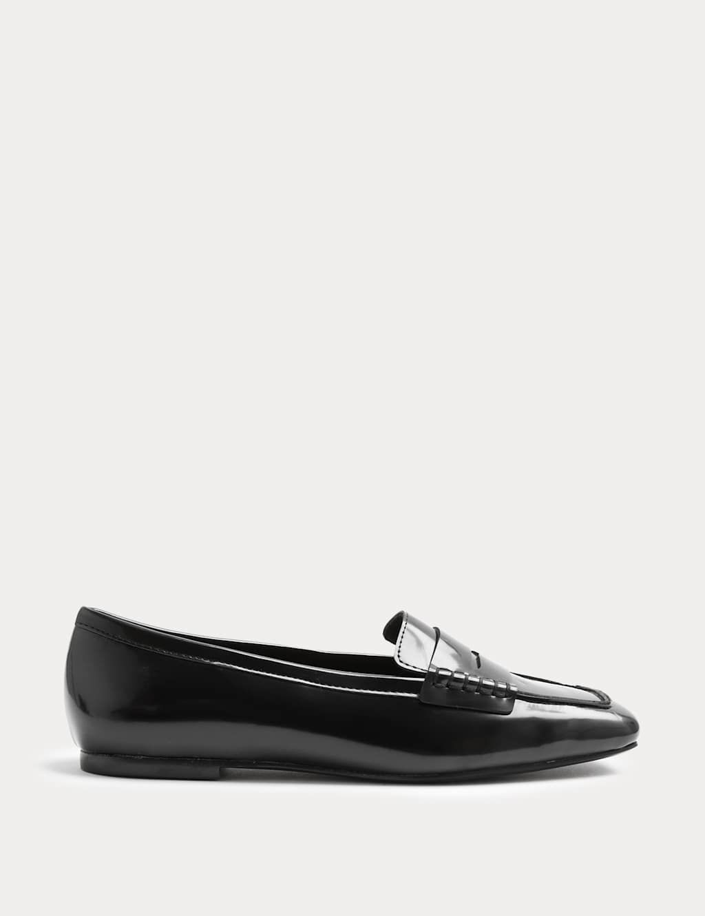 M&S Patent Flat Square Toe Loafers Black
