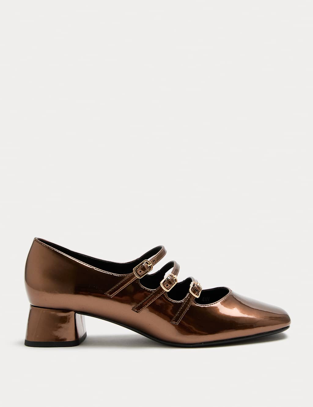 M&S Metallic Block Heel Mary Jane Shoes Bronze