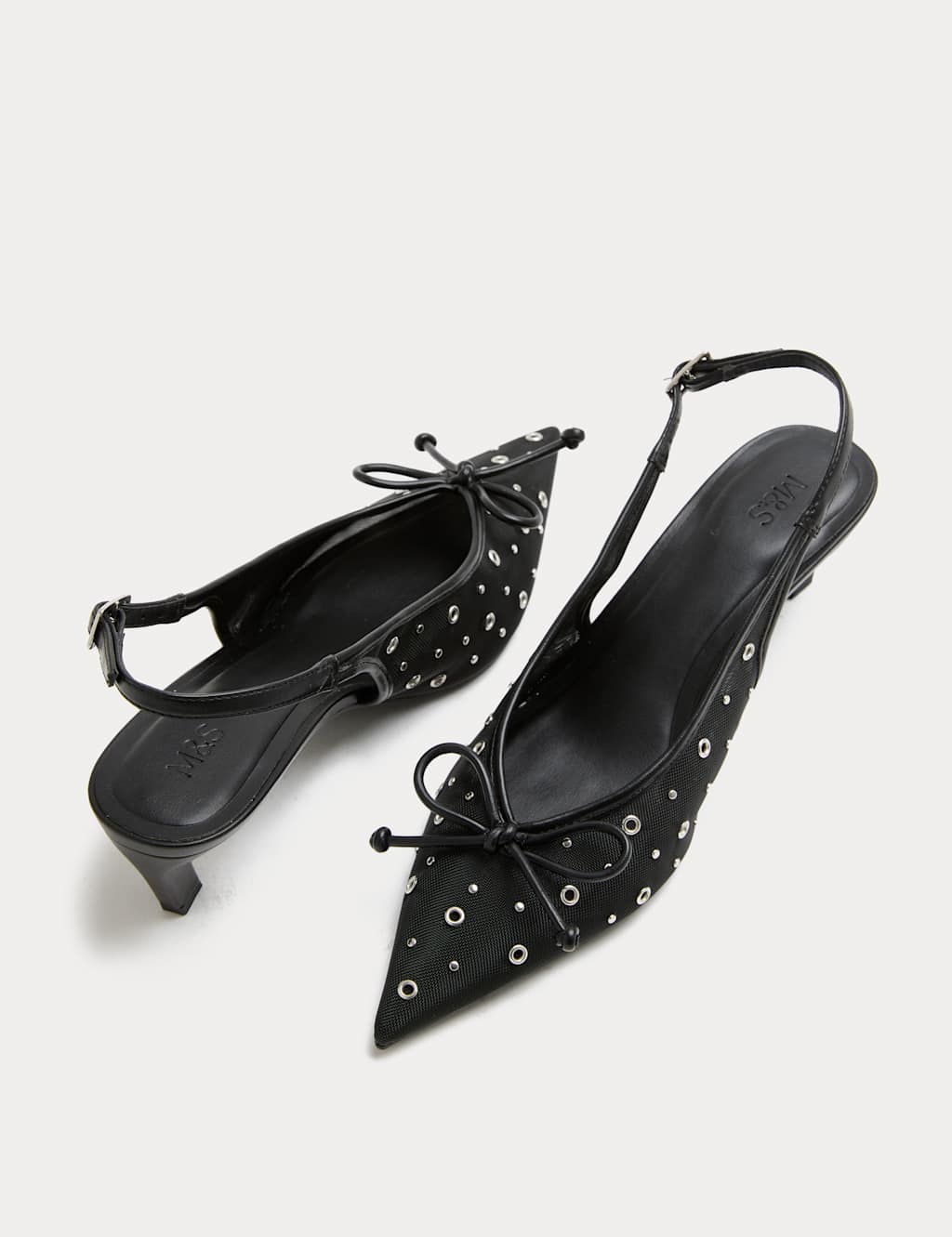 M&S Studded Eyelet Kitten Heel Pointed Slingback Shoes Black