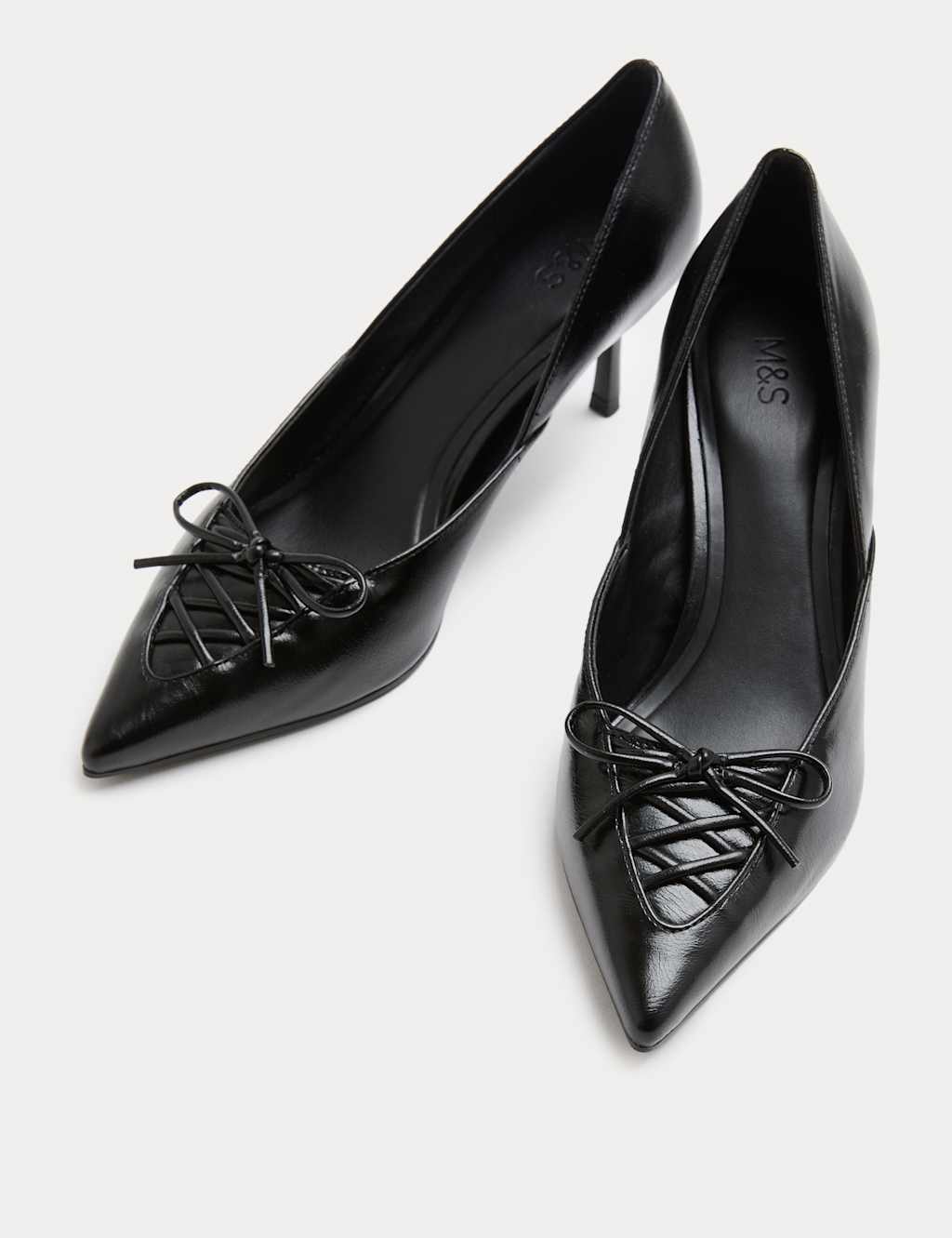 M&S Lace Detail Stiletto Heel Pointed Court Shoes Black