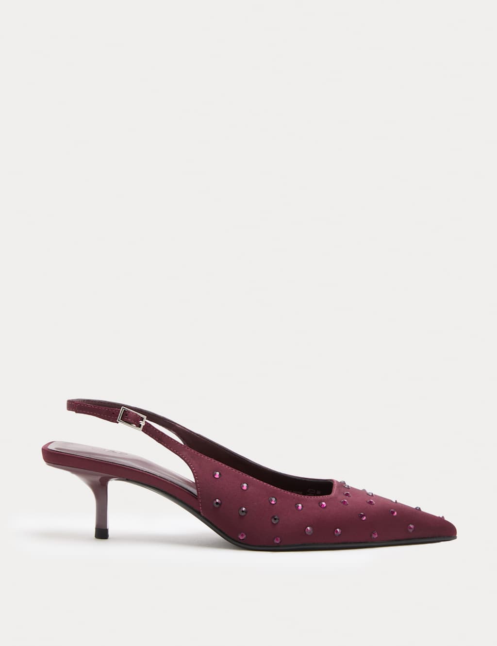 M&S Studded Sparkle Kitten Heel Slingback Shoes Burgundy