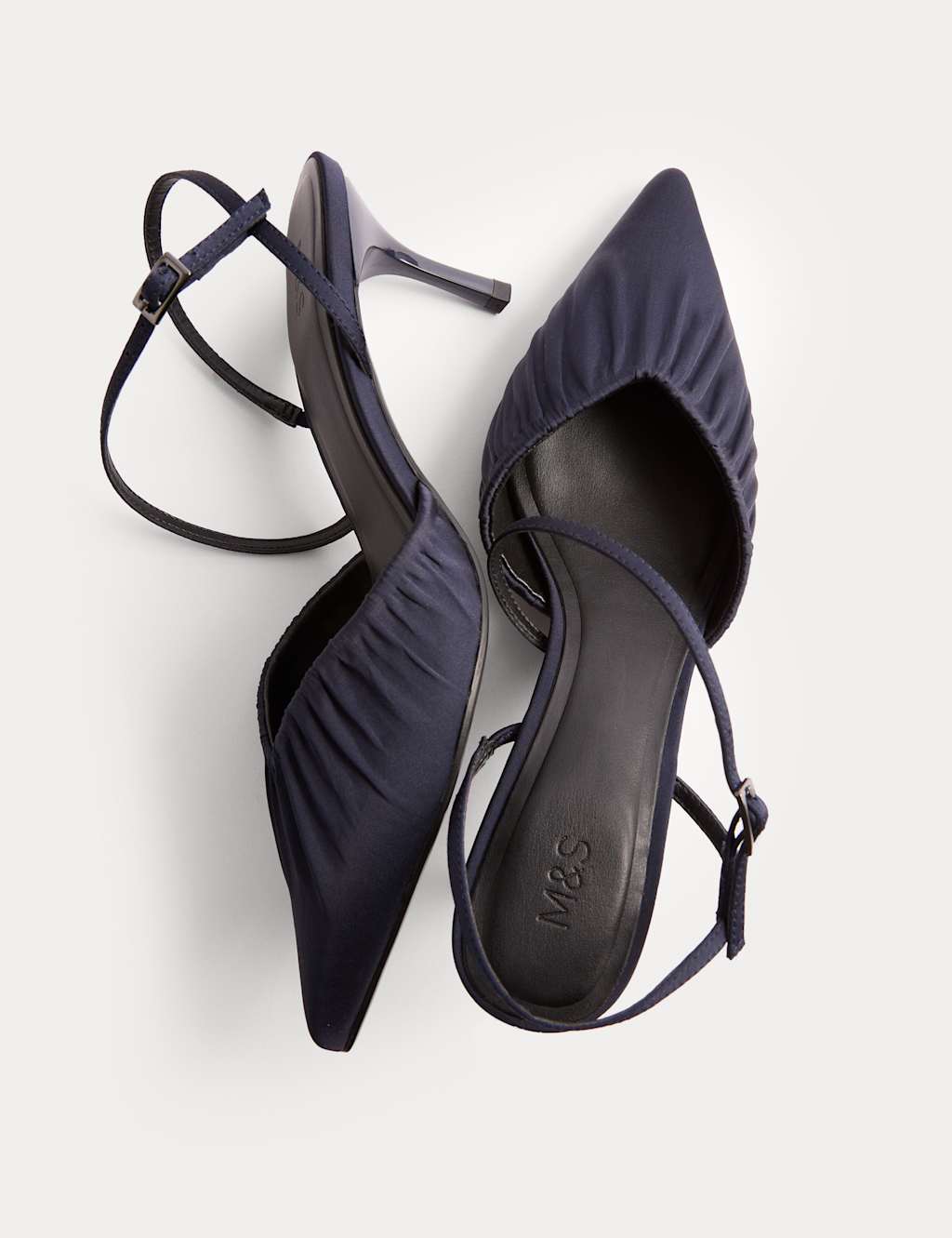M&S Satin Ruched Stiletto Heel Slingback Shoes Navy