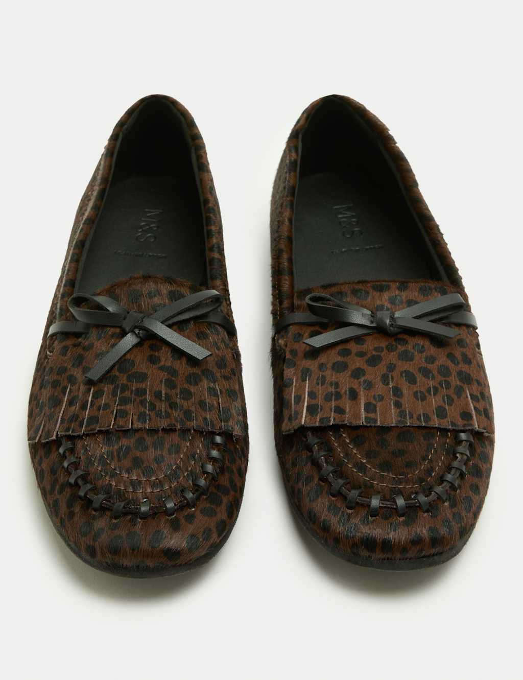 M&S Leather Pony Hair Tassel Loafers Brown Mix