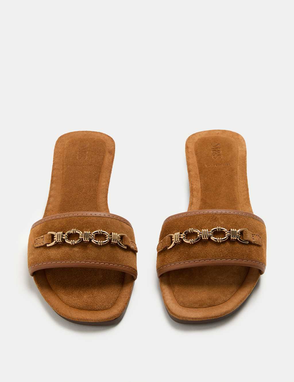 M&S Suede Trim Flat Mules Tan