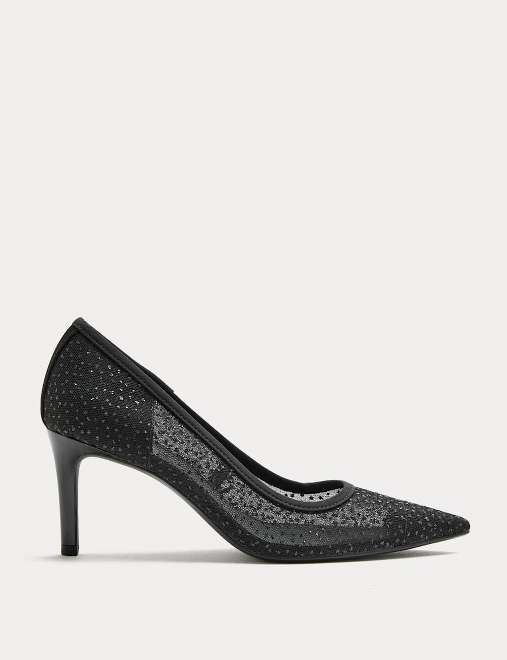 M&S Wide Fit Sparkly Pointed Toe Court Shoes Black Mix