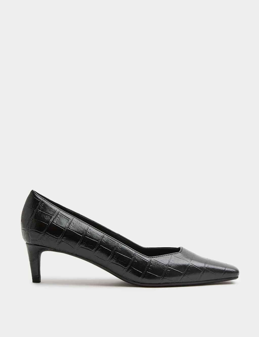 M&S Croc Kitten Heel Chisel Toe Court Shoes Black