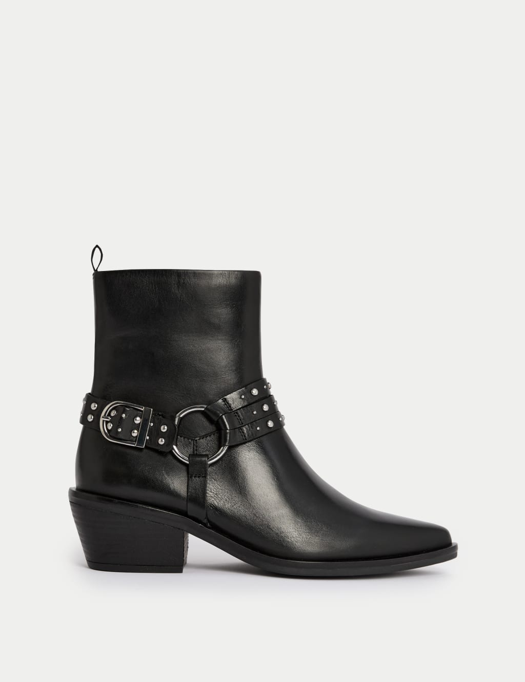 Leather Block Heel Ankle Boots
