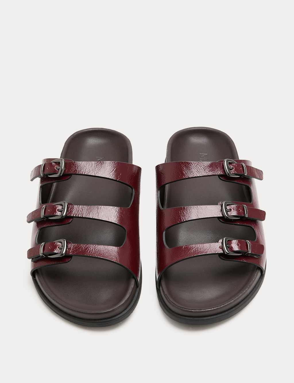 M&S Women's Triple Buckle Footbed Sandals - 4 - Burgundy