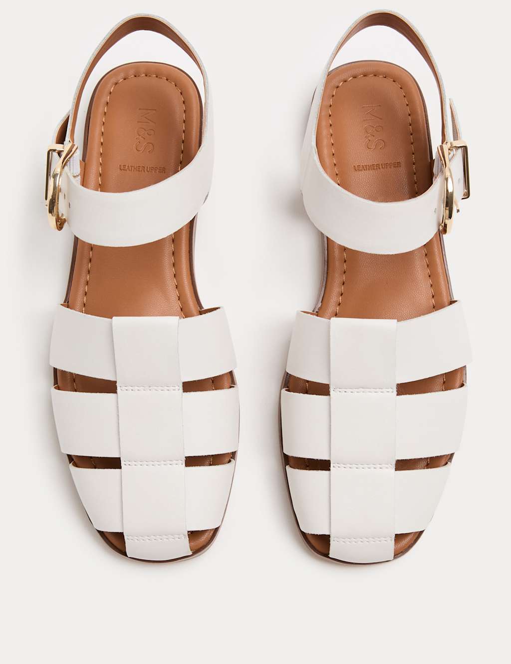 M&S Women's Leather Buckle Flat Fisherman Sandals - 6 - White