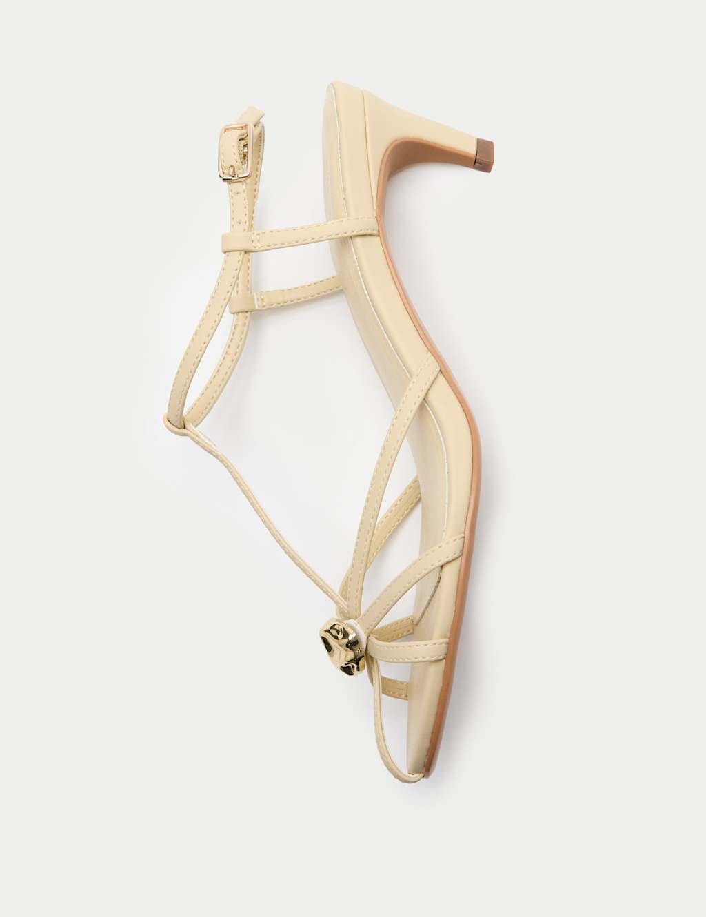 M&S Women's Gold Trim Strappy Kitten Heel Sandals - 7 - Buttermilk