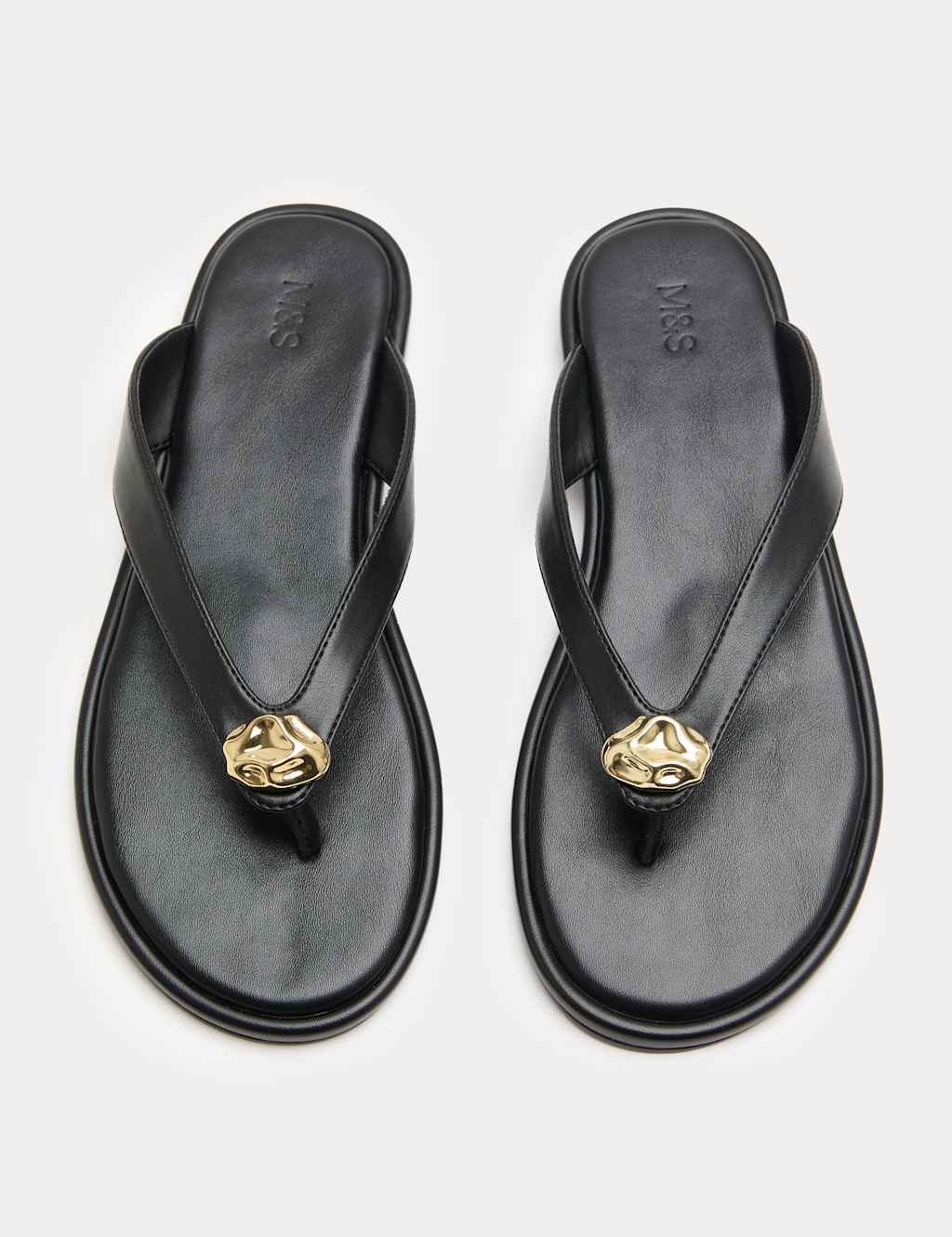 M&S Women's Trim Detail Flat Toe Post Sandals - 5 - Black