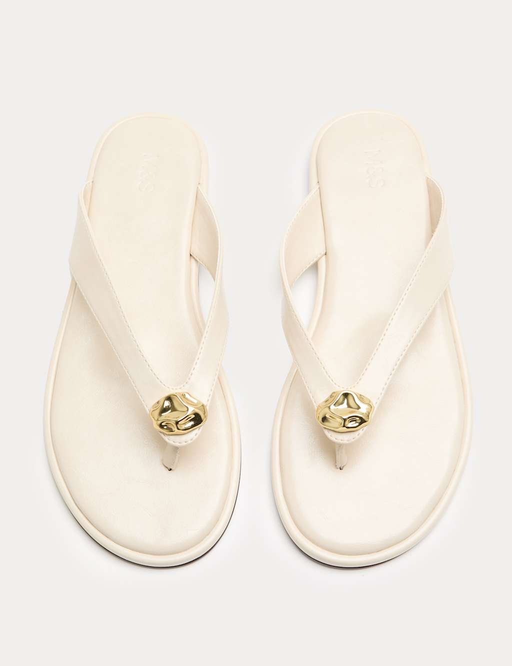 M&S Women's Trim Detail Flat Toe Post Sandals - 3 - White