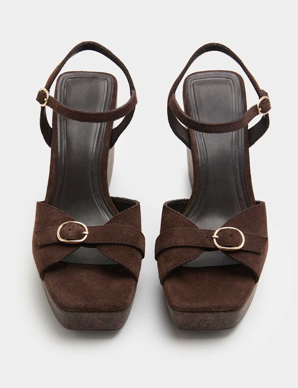 M&S Women's Suede Buckle Ankle Strap Wedge Sandals - 7 - Chocolate