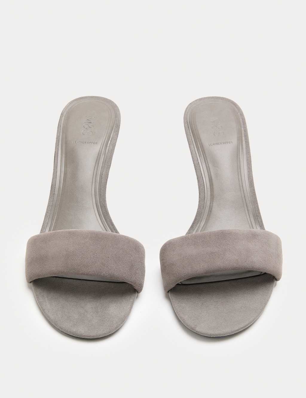 M&S Women's Suede Kitten Heel Open Toe Mules - 5 - Grey
