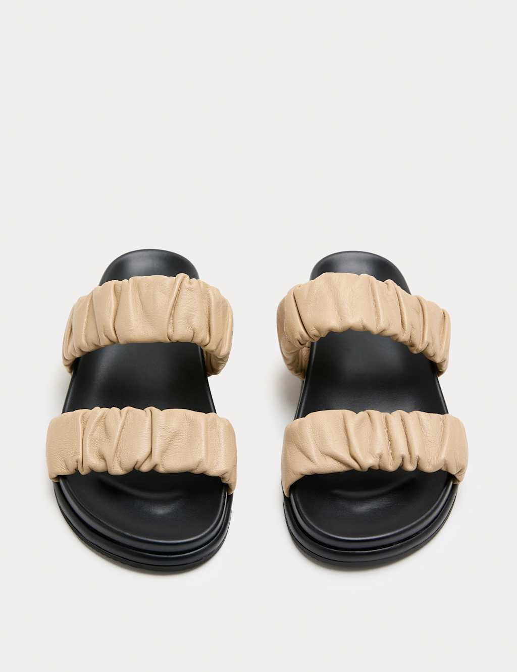 M&S Women's Ruched Leather Mule Footbed Sandals - 6 - Cream
