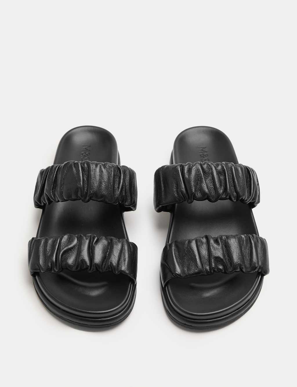 M&S Women's Ruched Leather Mule Footbed Sandals - 7 - Black