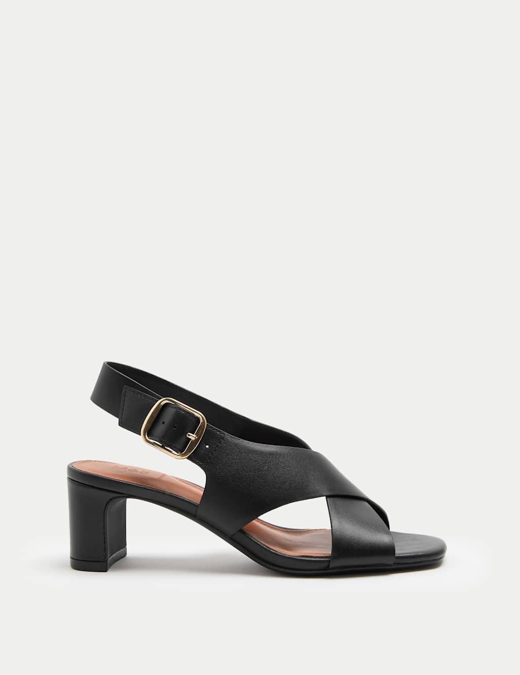 M&S Women's Leather Crossover Block Heel Sandals - 5 - Black