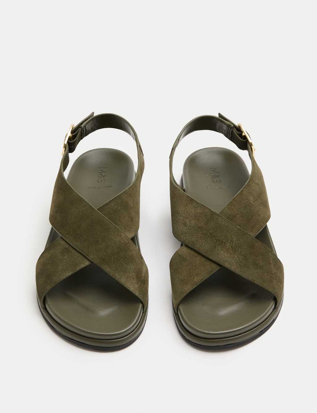 M&S Women's Suede Crossover Footbed Sandals - 7 - Olive