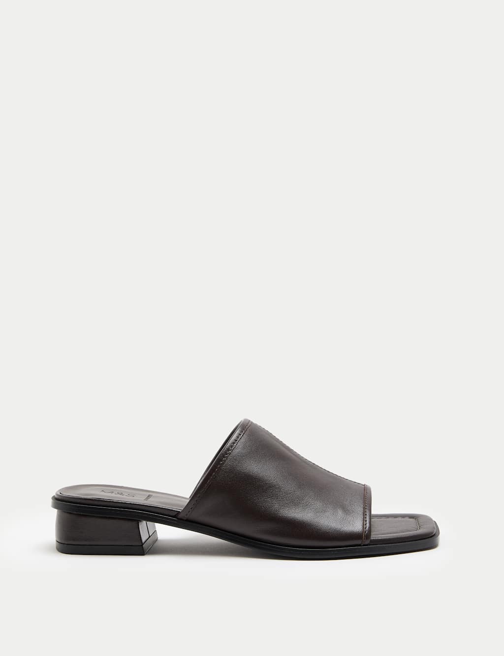 M&S Women's Leather Block Heel Peep Toe Mules - 3 - Brown