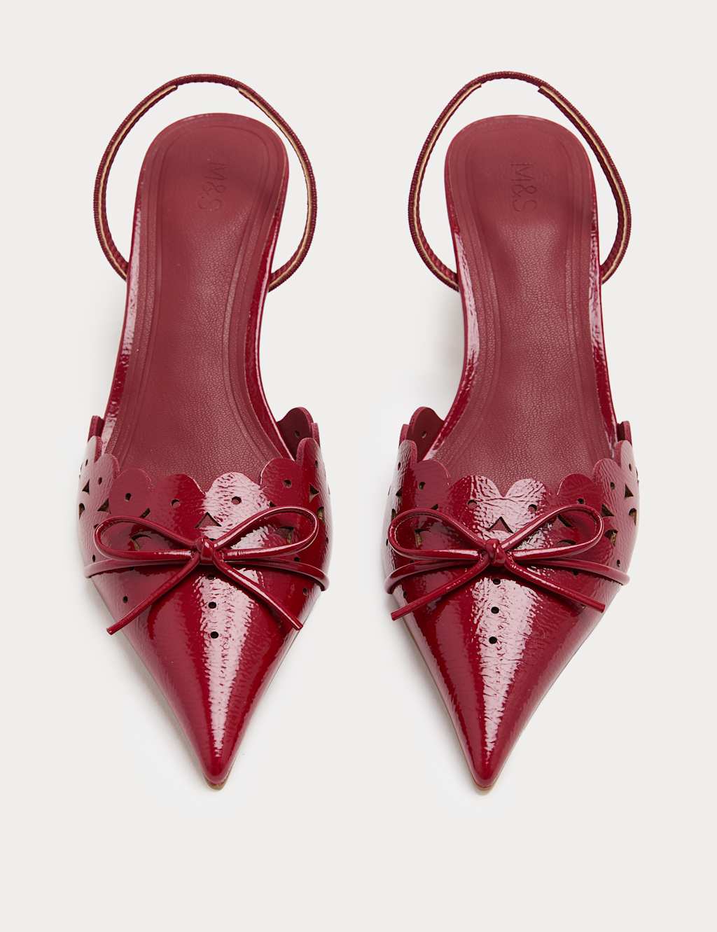 M&S Women's Patent Bow Cut Out Kitten Heel Pointed Slingback Shoes - 4 - Red