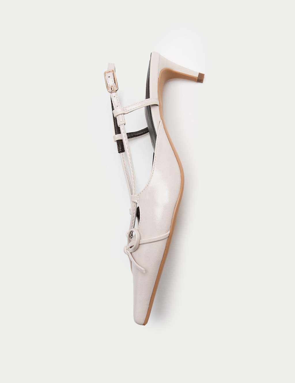 M&S Women's Bow Kitten Heel Pointed Slingback Shoes - 8 - Soft White