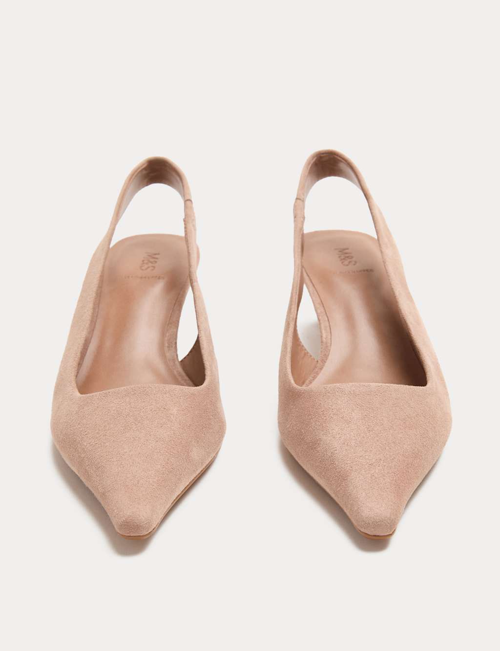 M&S Women's Suede Kitten Heel Pointed Slingback Shoes - 4 - Blush Pink - Mother's Day Gift