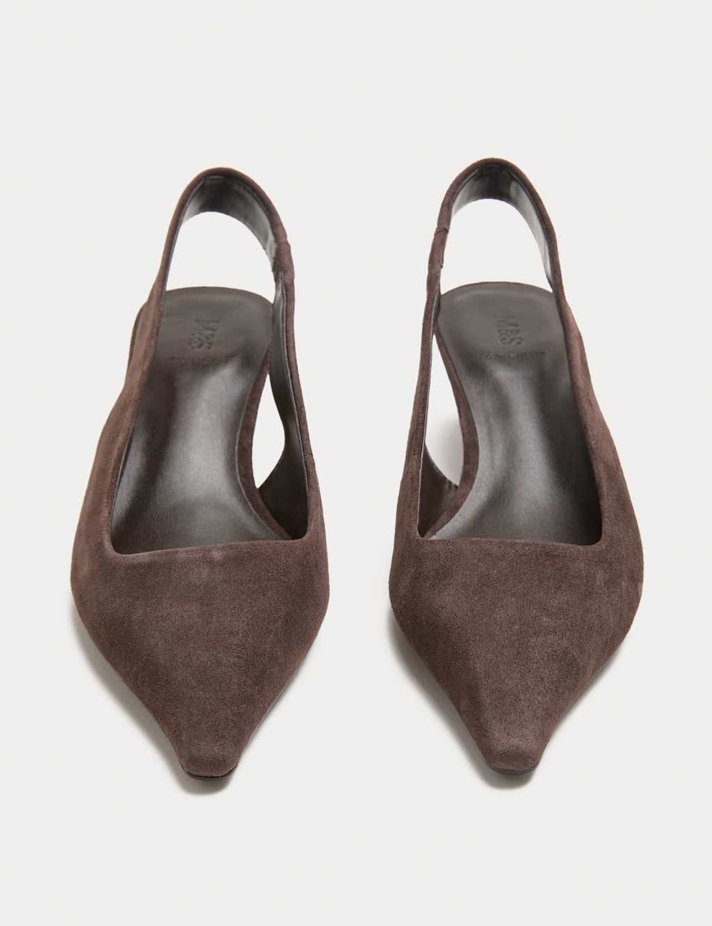 M&S Women's Suede Kitten Heel Pointed Slingback Shoes - 6 - Brown - Mother's Day Gift