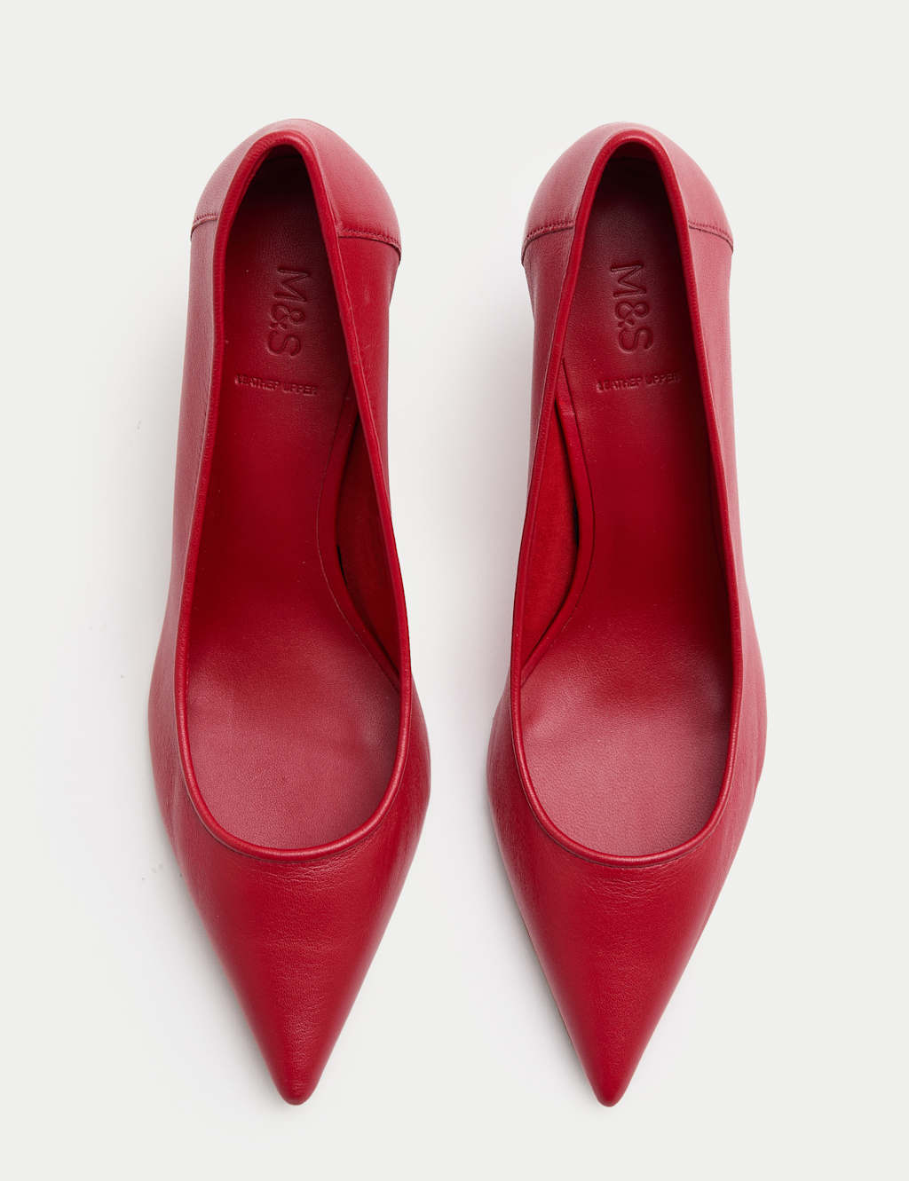 M&S Women's Leather Stiletto Heel Pointed Court Shoes - 5 - Red
