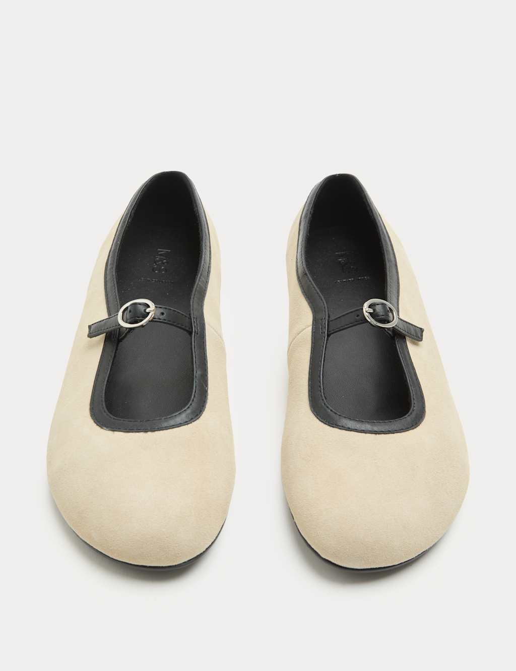 M&S Women's Suede Flat Mary Jane Ballet Pump Shoes - 8 - Natural