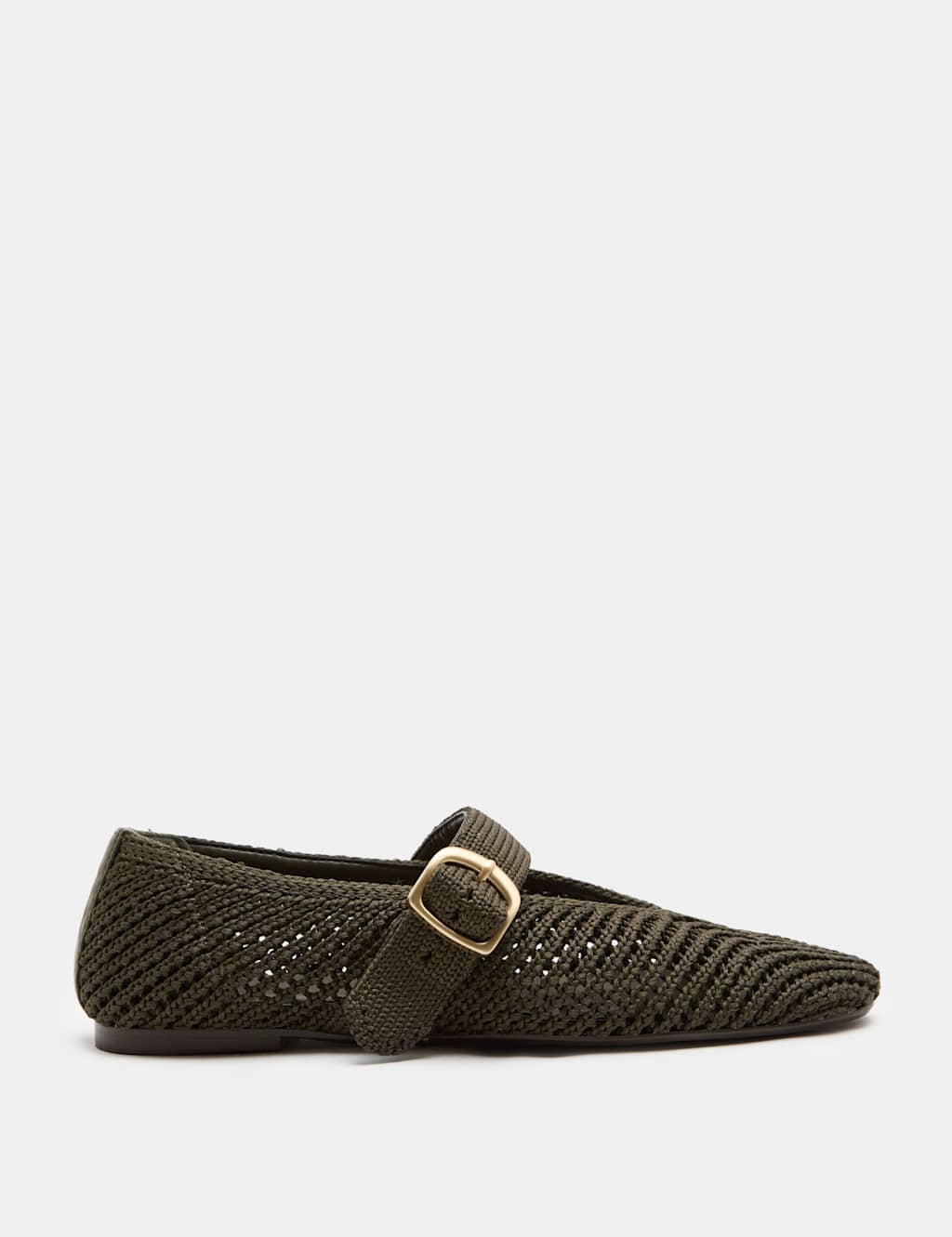 M&S Women's Buckle Flat Mary Jane Ballet Pumps - 6 - Olive