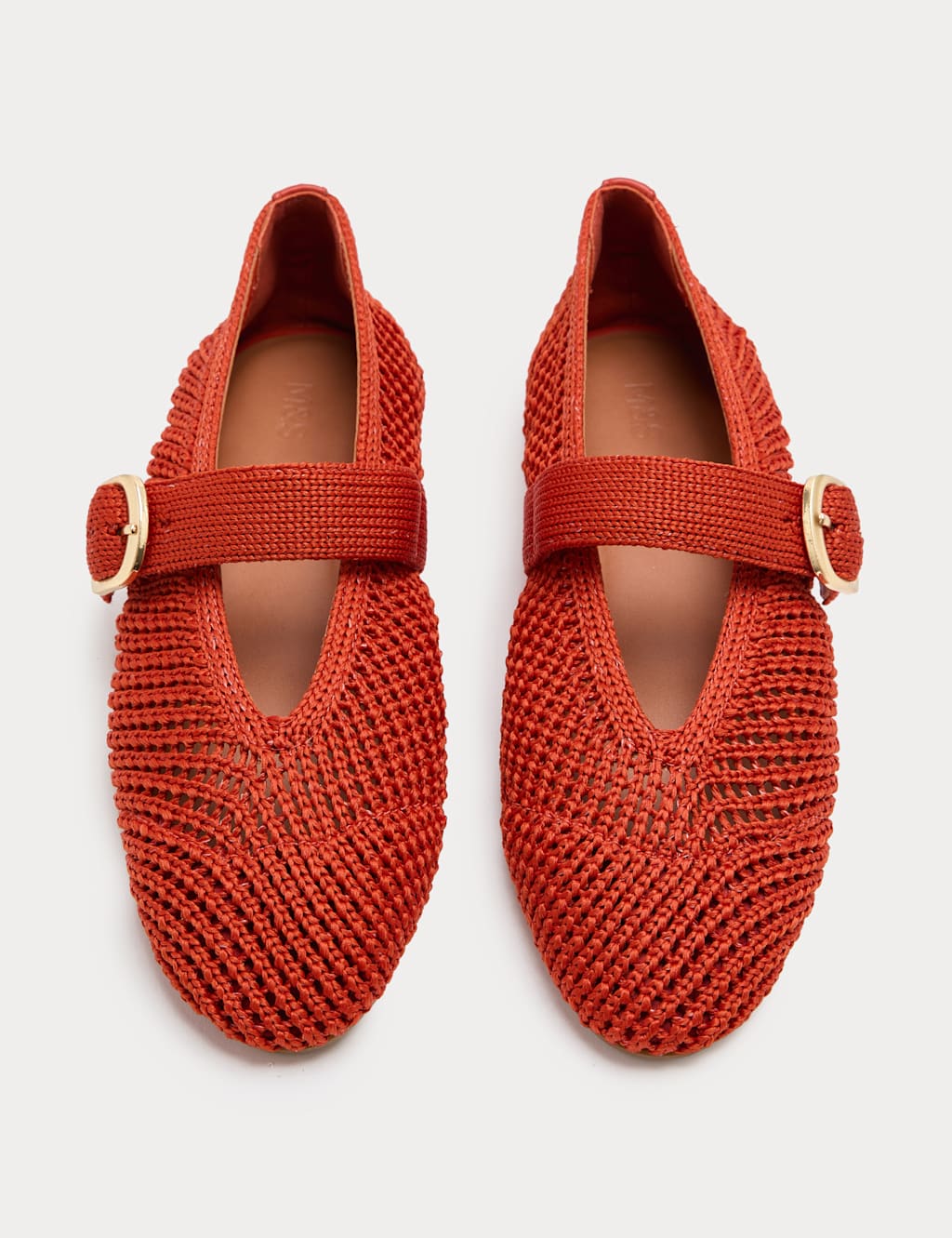 M&S Women's Buckle Flat Mary Jane Ballet Pumps - 7 - Orange
