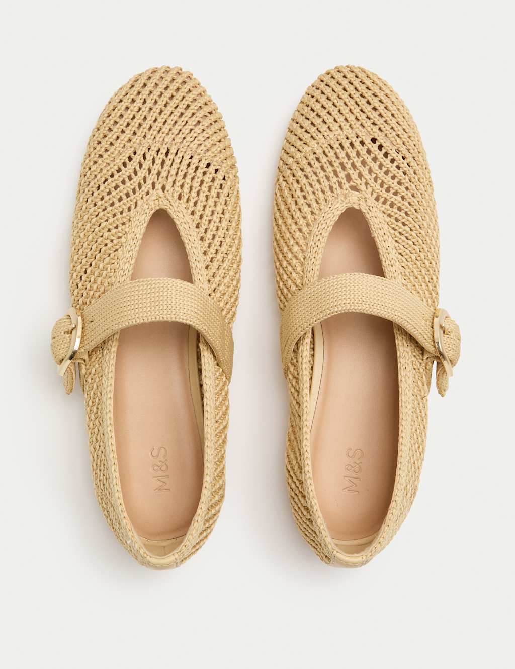 M&S Women's Buckle Flat Mary Jane Ballet Pumps - 5 - Natural