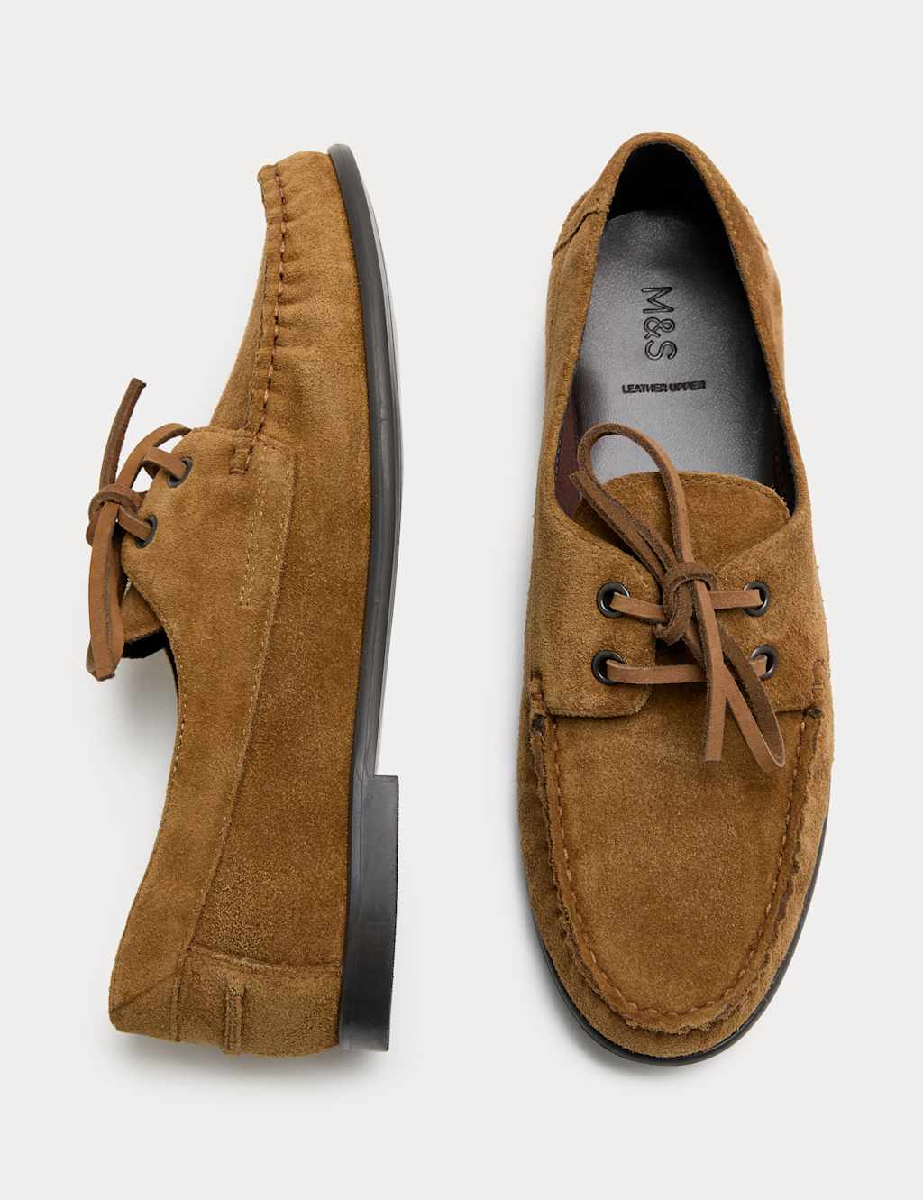 M&S Women's Suede Lace Up Flat Boat Shoes - 6 - Dark Taupe