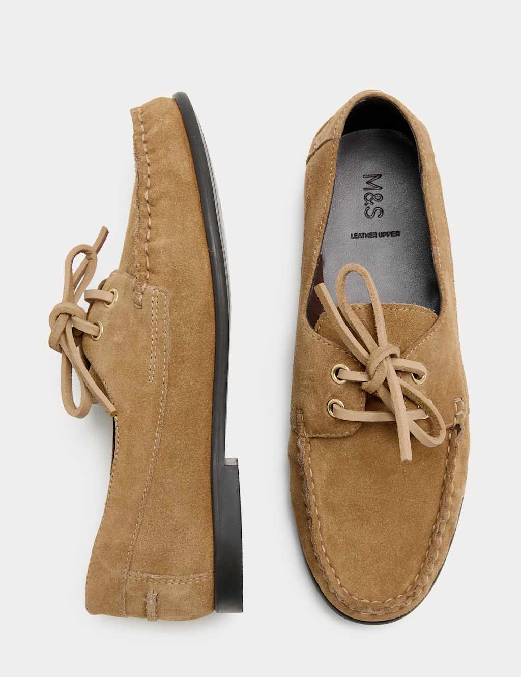 M&S Women's Suede Lace Up Flat Boat Shoes - 6 - Sand