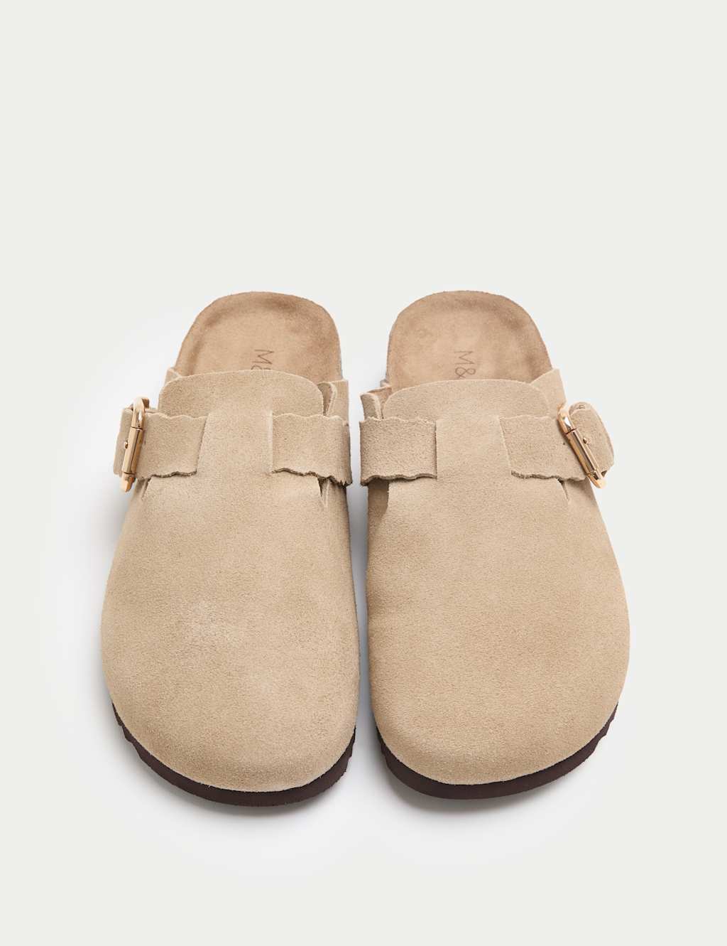 M&S Suede Scallop Edge Strap Clogs Sand