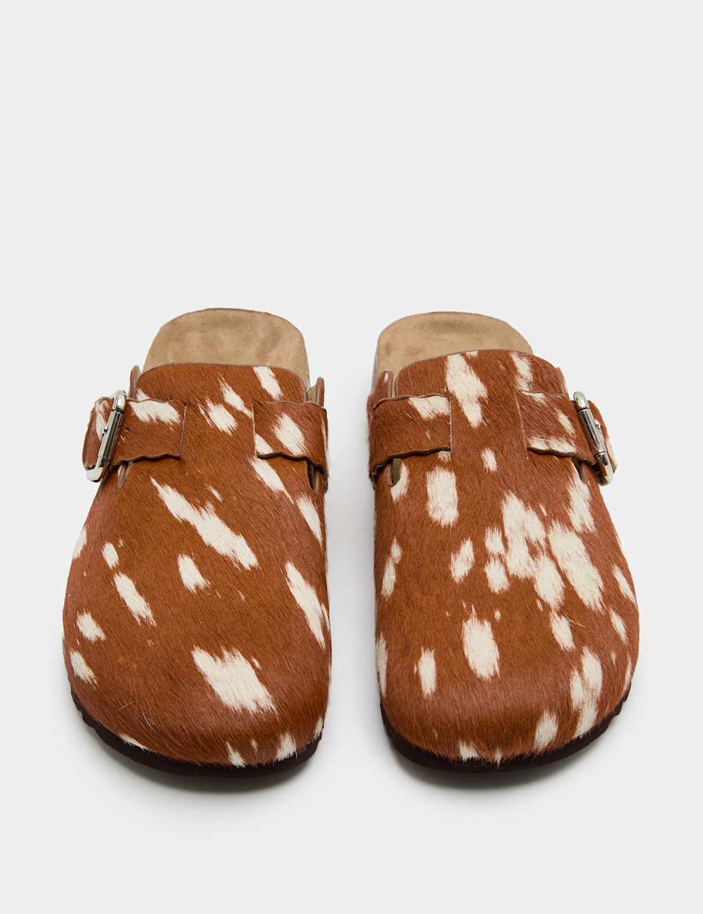 M&S Women's Leather Hair On Animal Print Clogs - 8 - Light Tan Mix