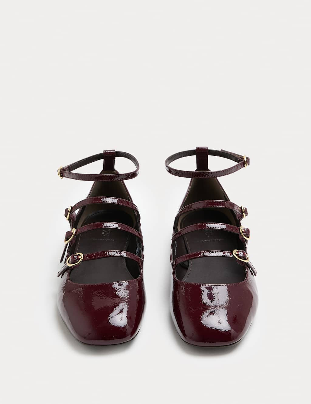 M&S Women's Leather Patent Ankle Strap Mary Jane Ballet Pump - 8 - Burgundy