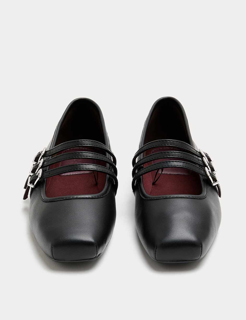 M&S Women's Leather Triple Strap Mary Jane Ballet Pumps - 7 - Black