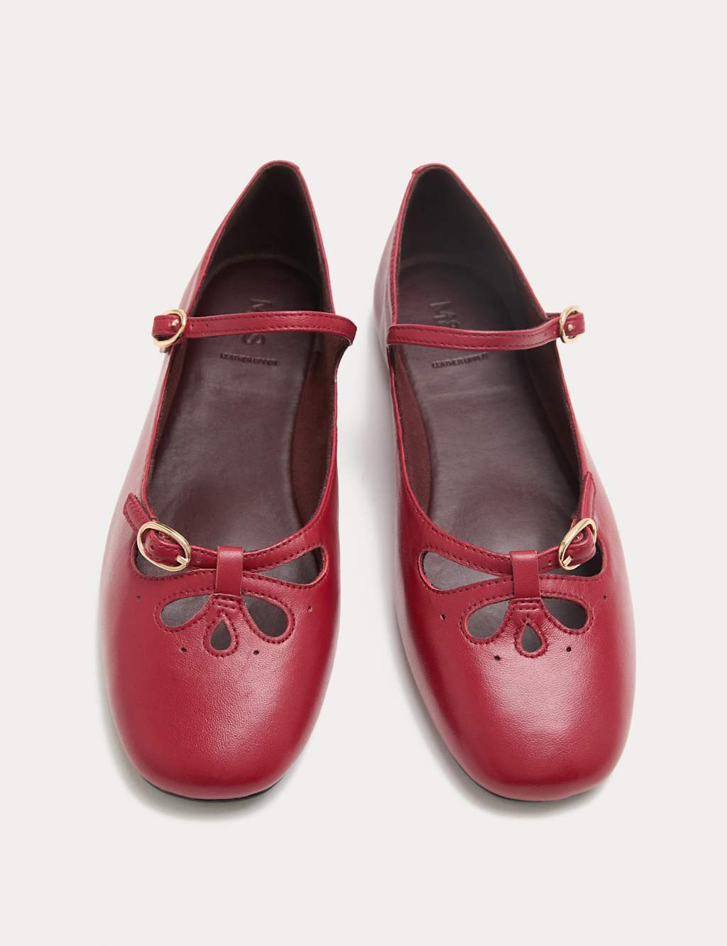 M&S Women's Leather Cut Out Mary Jane Ballet Pumps - 4 - Red