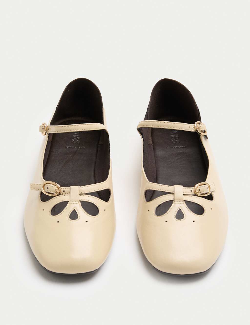 M&S Women's Leather Cut Out Mary Jane Ballet Pumps - 7 - Buttermilk