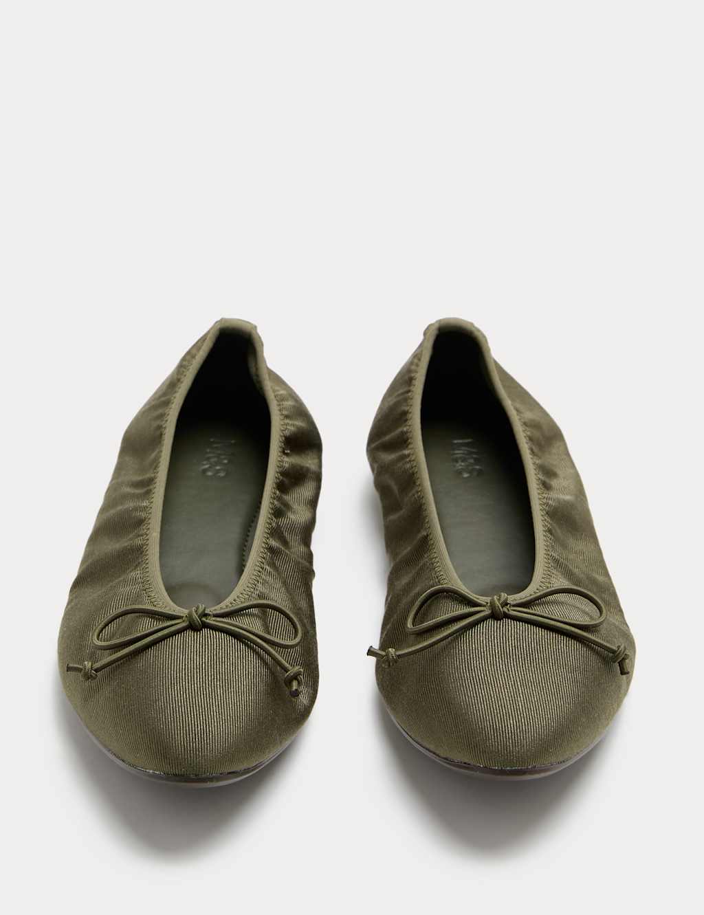 M&S Women's Satin Flat Ballet Pumps - 8 - Olive