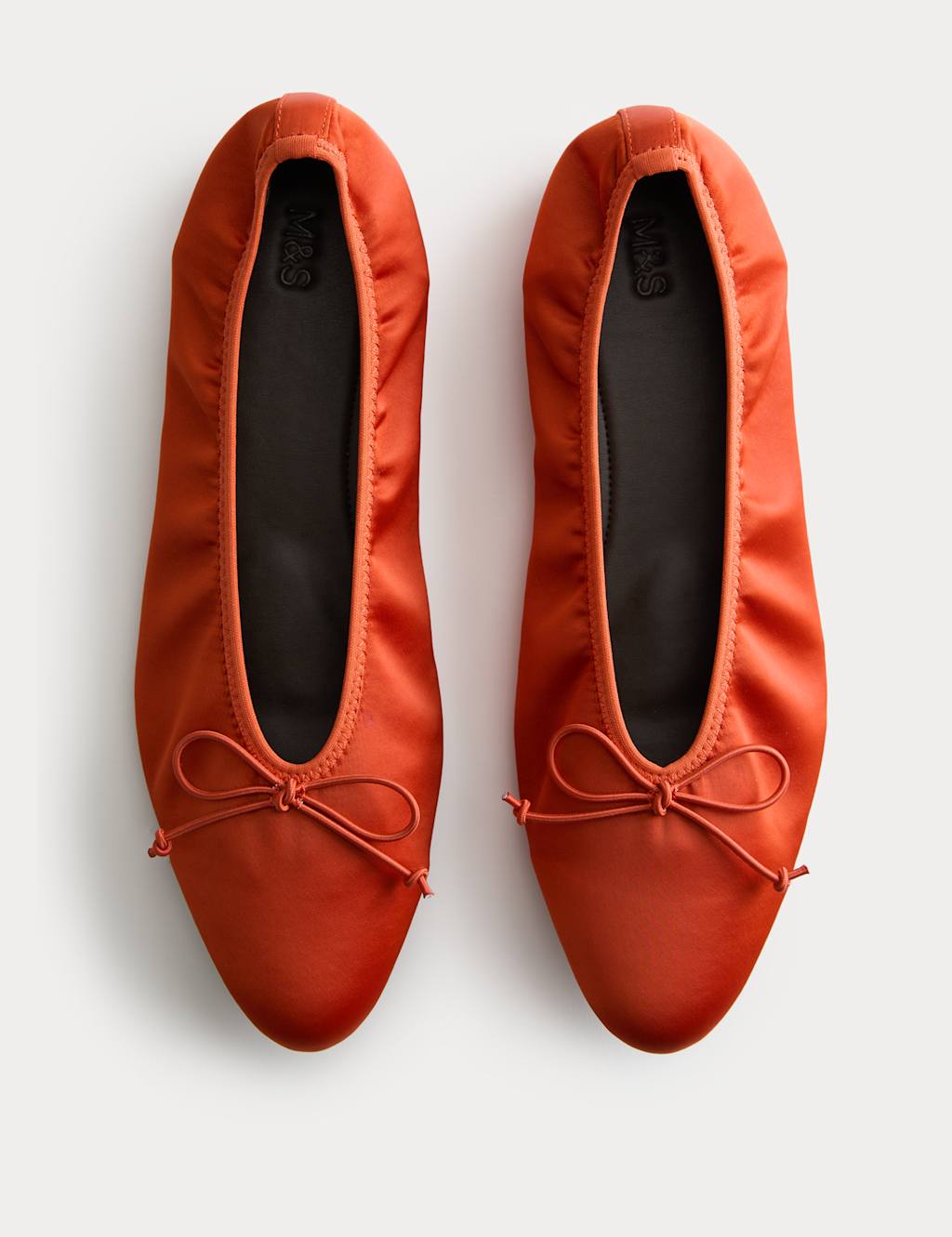 M&S Women's Satin Flat Ballet Pumps - 3 - Orange